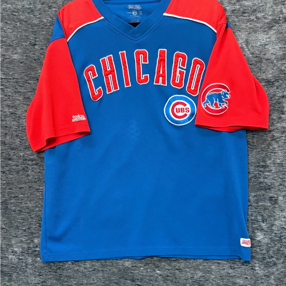 Stitches Baseball Jersey Kids XL Blue Red Chicago‎ Cubs MLB Athletic Shirt